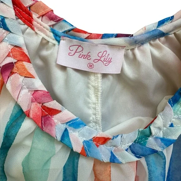 PINK LILY multi color striped single ruffle bottom maxi sundress size Medium - Picture 5 of 7